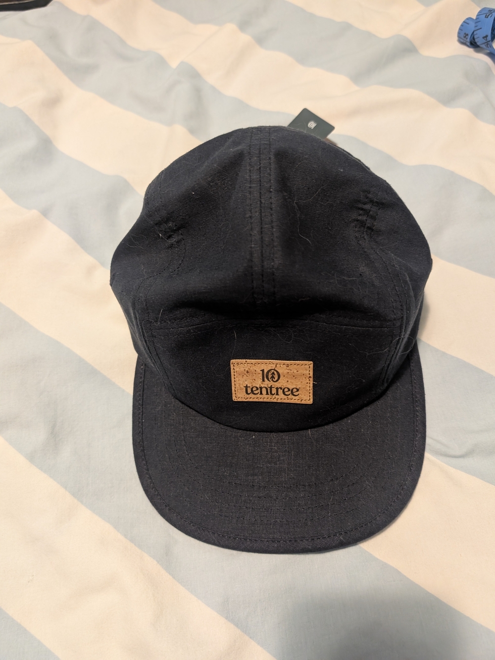 tentree Blue-black Canvas 5-Panel Cap with Brown Patch